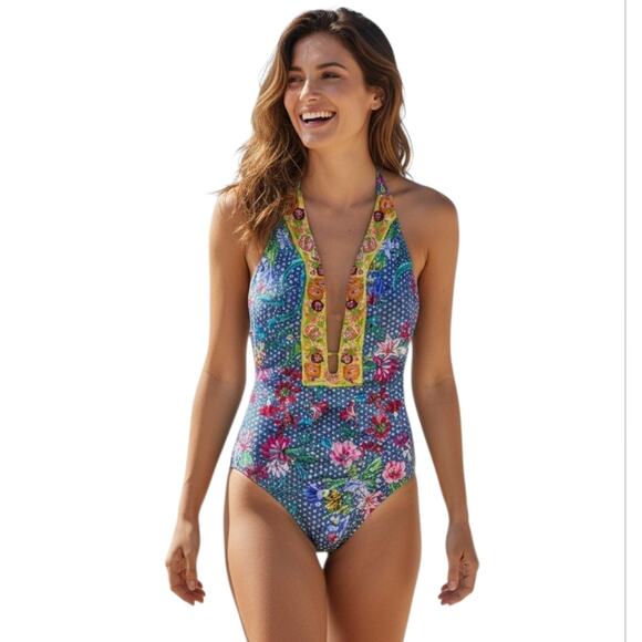Johnny Was Other - NWT Johnny Was Seaton Floral Halter One Piece, Size XS